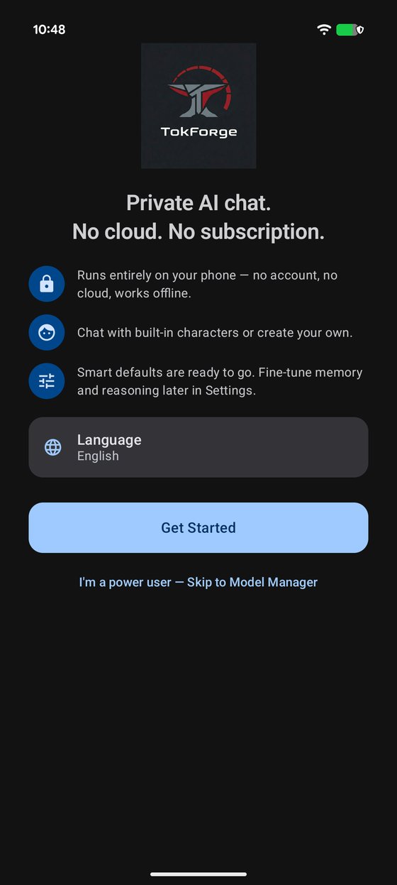 TokForge onboarding on Android